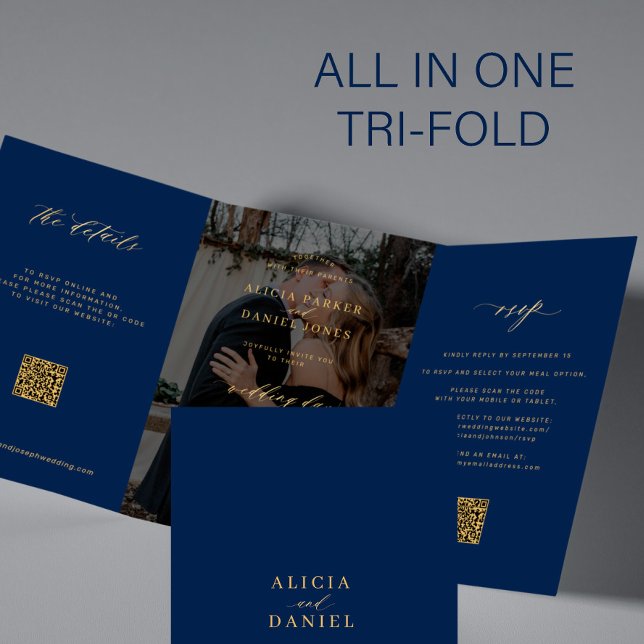 Invitación Tríptica Detalles de respuesta de boda con código QR de fot (Subido por el creador)
