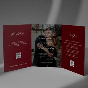 Invitación Tríptica Detalles de RSVP de boda de foto elegante en borgo