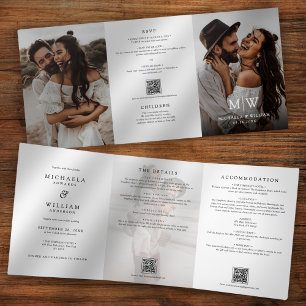 Invitación Tríptica Detalles modernos de todo en uno Código QR RSVP Bo