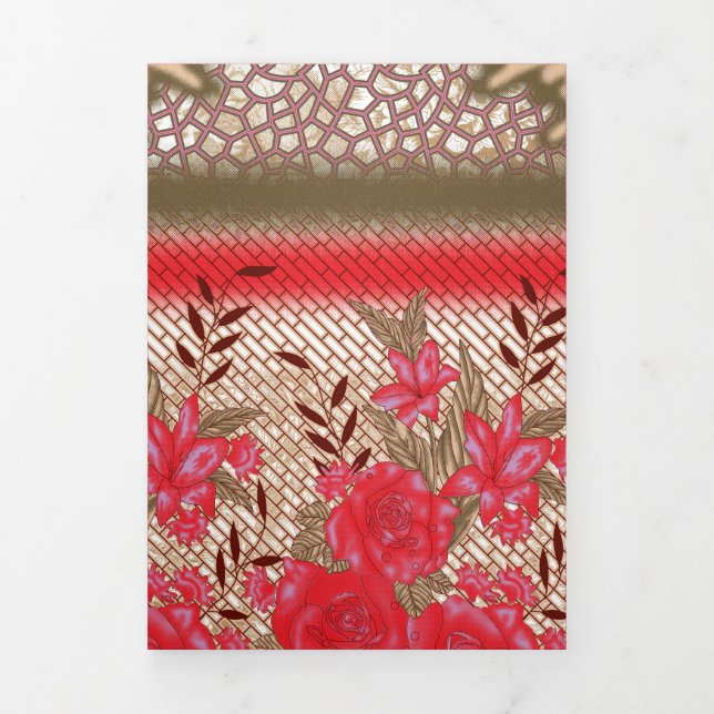 Invitación Tríptica Diseño de tejidos intrincados con motivos florales (Foto de portada)