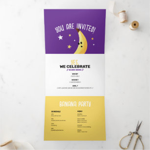 Invitación Tríptica Divertido patrón de fiesta con chistes de plátano 