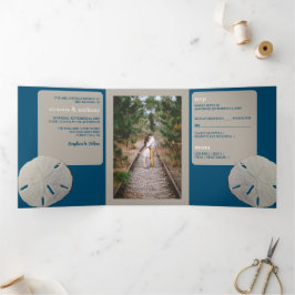 Invitación Tríptica Dólar de arena, Boda de Playa Azul del Océano
