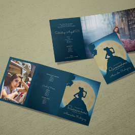 Invitación Tríptica Dos fotos de Charro Silhouette con Moon Quinceaner