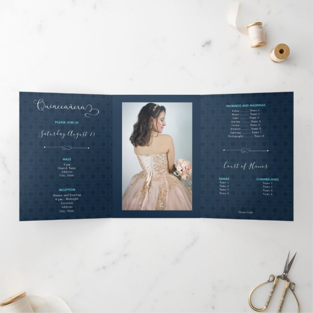 Invitación Tríptica Dos siluetas tropicales Charro Quinceanera (Interior)