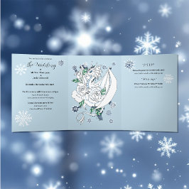Invitación Tríptica Dragón de invierno blanco Snowflakes Blue