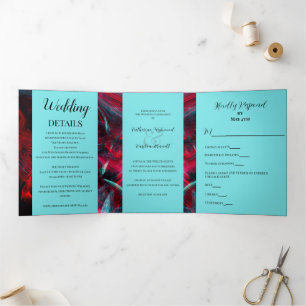 Invitación Tríptica Dramático Boda rojo y negro