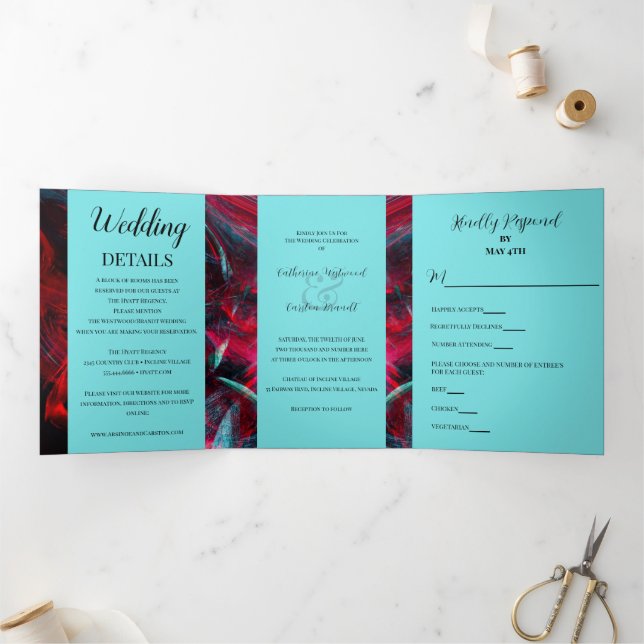 Invitación Tríptica Dramático Boda rojo y negro (Interior)