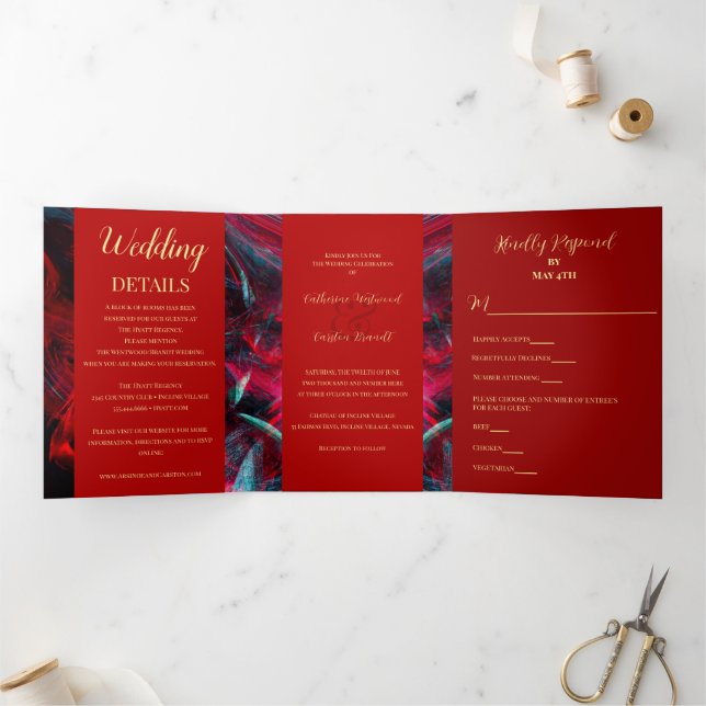 Invitación Tríptica Dramático Boda rojo y negro (Interior)