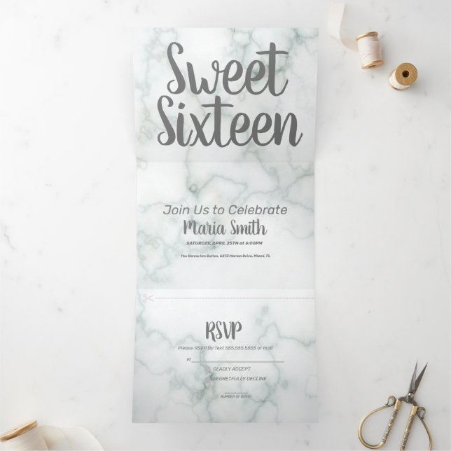Invitación Tríptica Dulces 16 Mármol y Gris Modernos (Interior)