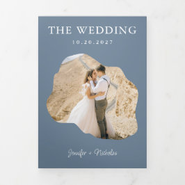 Invitación Tríptica Dusty Blue Wedding RSVP Detalles del código QR Fot