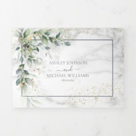 Invitación Tríptica Dusty Eucalyptus Boda Botánico de Oro Verde