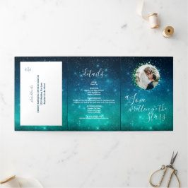 Invitación Tríptica El amor escrito en Stars Night Sky Celestial Boda