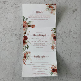 Invitación Tríptica El Boda floral dorado de color rústico