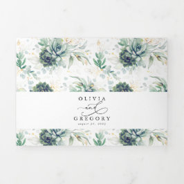 Invitación Tríptica El oro romántico elegante suculenta el Boda de la 