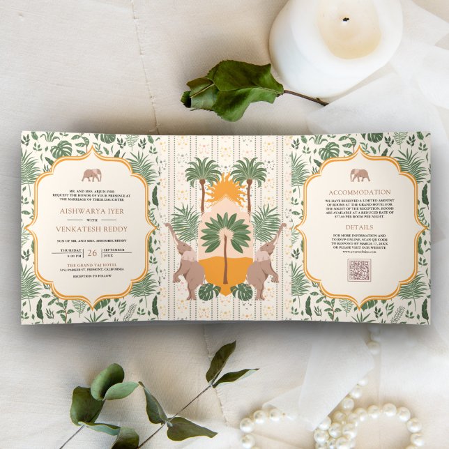Invitación Tríptica Elefante tropical forestal todo en un Boda indio (Subido por el creador)