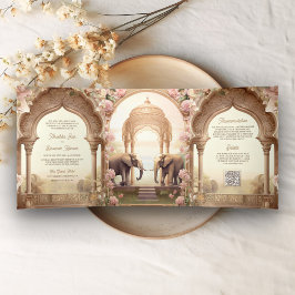 Invitación Tríptica Elefantes del Jardín Floral Boda del Palacio Indio