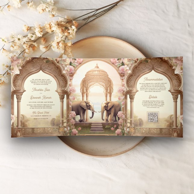 Invitación Tríptica Elefantes del Jardín Floral Boda del Palacio Indio (Subido por el creador)