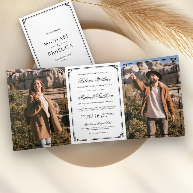 Invitación Tríptica Elegant Minimalist Photo White QR Code Wedding (Subido por el creador)