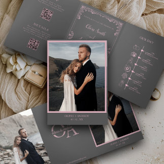 Invitación Tríptica Elegant Photo QR code All in one RSVP wedding