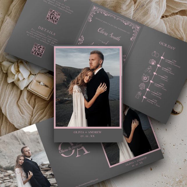 Invitación Tríptica Elegant Photo QR code All in one RSVP wedding (Subido por el creador)