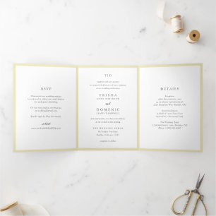 Invitación Tríptica Elegante Amarillo Mantequilla Monograma Boda Moder