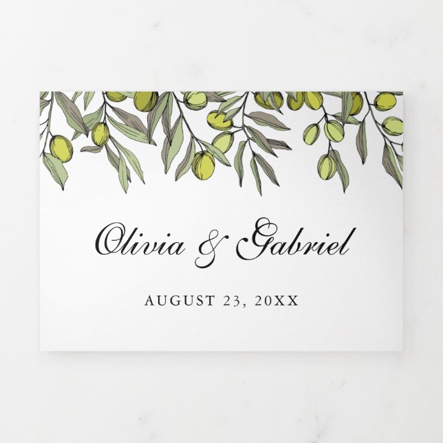 Invitación Tríptica Elegante Boda Botánico de Oliva (Foto de portada)