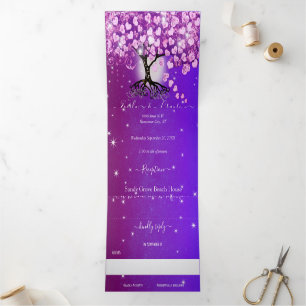 Invitación Tríptica Elegante Boda de árbol de hojas de corazón rosado