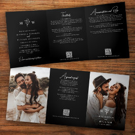 Invitación Tríptica Elegante Boda de código QR botánico todo en uno