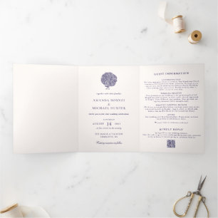 Invitación Tríptica Elegante Boda de color azul vintage de pavo real m