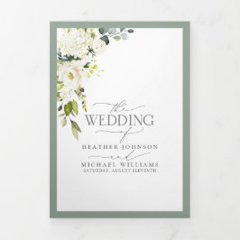 Invitación Tríptica Elegante Boda de Comida Verde Gris Blanco Tri-Fold