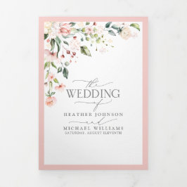 Invitación Tríptica Elegante Boda De Comidas Florales De Color Rosa Y 