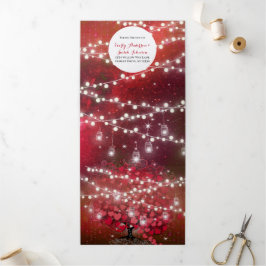 Invitación Tríptica Elegante Boda de Corazón y Hoja Roja y Negra