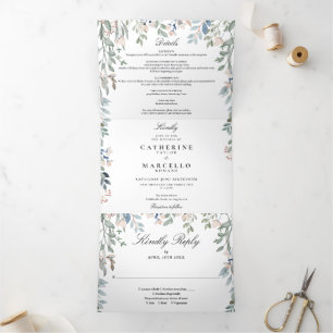 Invitación Tríptica Elegante Boda de Flores Silvestres Florales