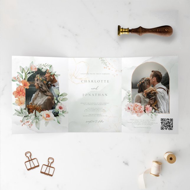 Invitación Tríptica Elegante Boda de fotografía de arcos florales de c (Subido por el creador)