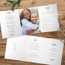 Invitación Tríptica Elegante Boda de fotografía de color de agua de ol