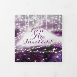 Invitación Tríptica Elegante Boda de Geode Cristal con Ametisto Púrpur