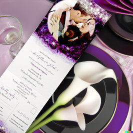 Invitación Tríptica Elegante Boda de Geode Cristal Púrpura