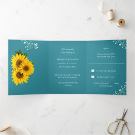 Invitación Tríptica Elegante Boda de girasoles