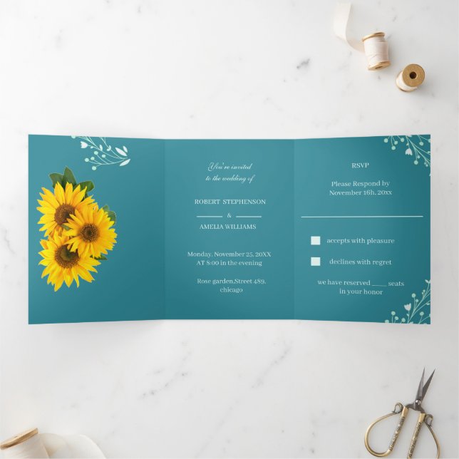 Invitación Tríptica Elegante Boda de girasoles (Interior)