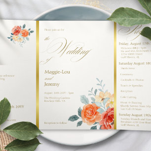 Invitación Tríptica Elegante Boda de guiones florales de Rubor Gold