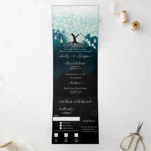 Invitación Tríptica Elegante Boda de hoja de corazón de Guay Mint Gree