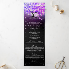 Invitación Tríptica Elegante Boda de hojas de corazón rosado púrpura T