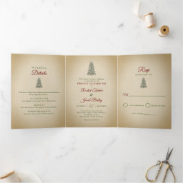 Invitación Tríptica Elegante Boda de Invierno del Árbol de Navidad
