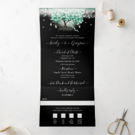Invitación Tríptica Elegante Boda de la hoja de corazón verde de la me