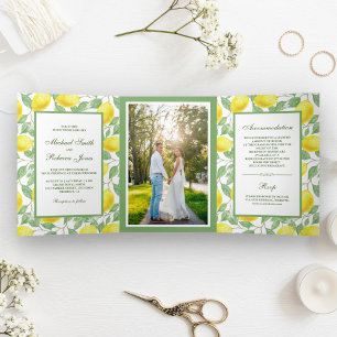 Invitación Tríptica Elegante Boda de Limón Orquídea