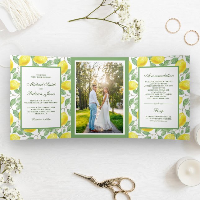 Invitación Tríptica Elegante Boda de Limón Orquídea (Subido por el creador)