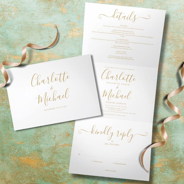 Invitación Tríptica Elegante Boda de Monograma de la escritura de la f (Subido por el creador)