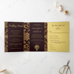 Invitación Tríptica Elegante Boda de tapices