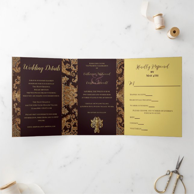 Invitación Tríptica Elegante Boda de tapices (Interior)