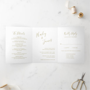 Invitación Tríptica Elegante Boda Gold Moderno